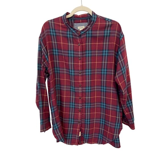 L.L.Bean Tops - LL Bean Plaid Button Front Shirt Size Small Long Sleeve Burgundy Blue Academia